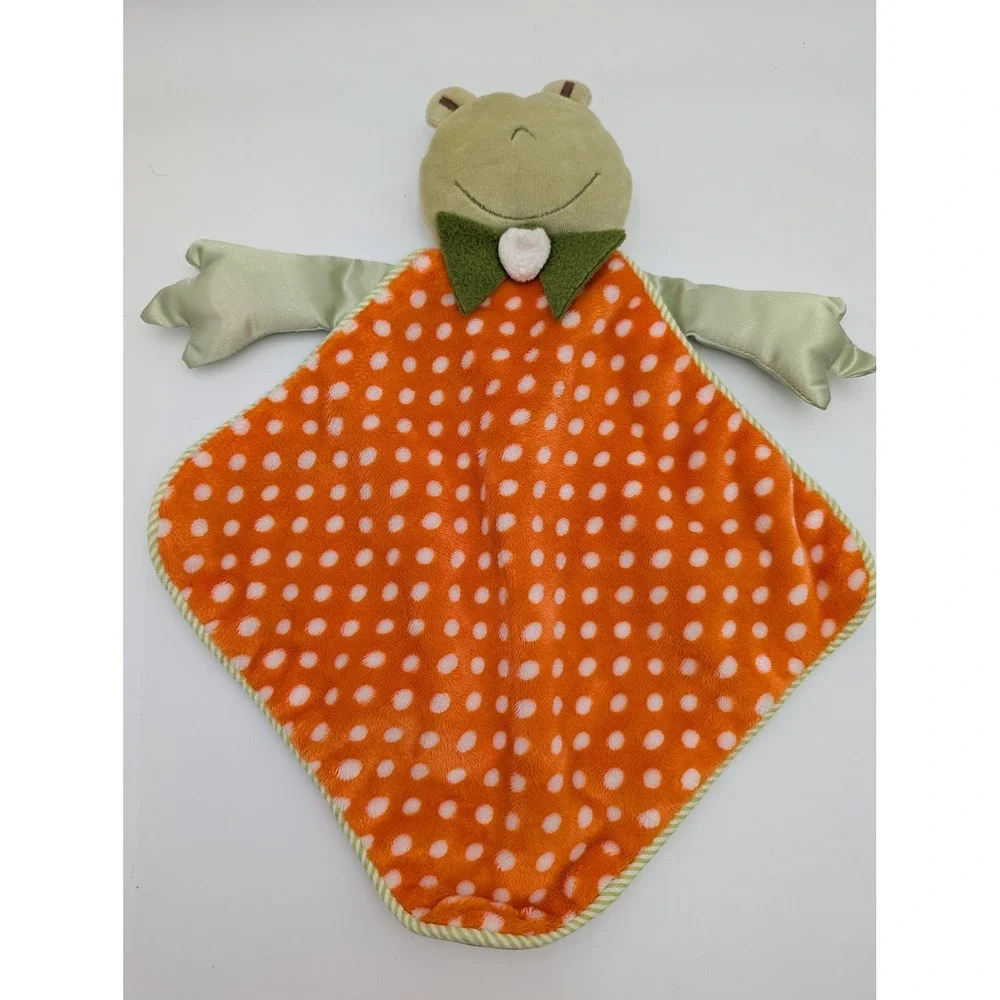 Frog Lovey Security Blanket Orange Polka Dot Green Satin